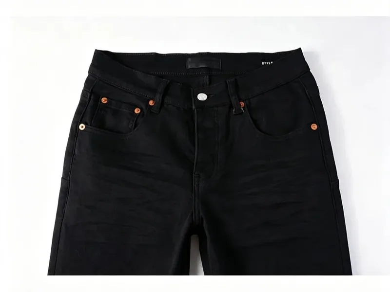 Men's Black Coated Slim Tapered Jeans Vintage Washed Slight Stretch Button Fly High Street Style