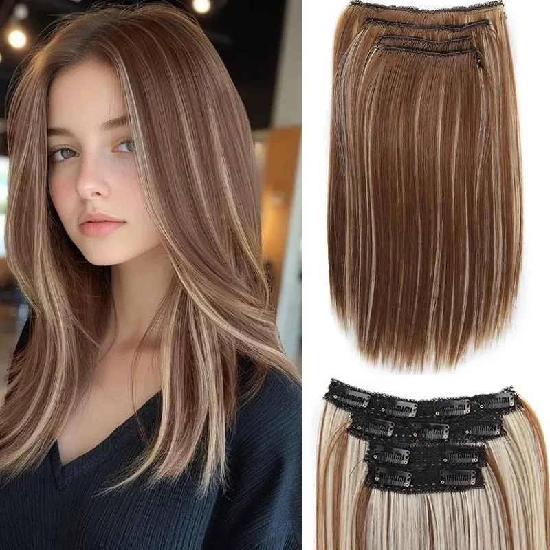 Synthetic 4PCS Clip in Hair Extensions 14inch Straight Hair Extensions with BB Clips Invisible Seamless Hairpiece for Women Use