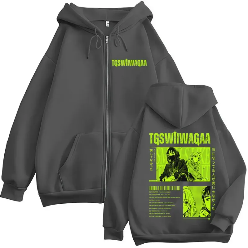 The Guy She Was Interested in Wasn't A Guy At All Anime Zipper Hoodies Men's Clothing Zip Up Hooded Sweatshirts Jackets Coats