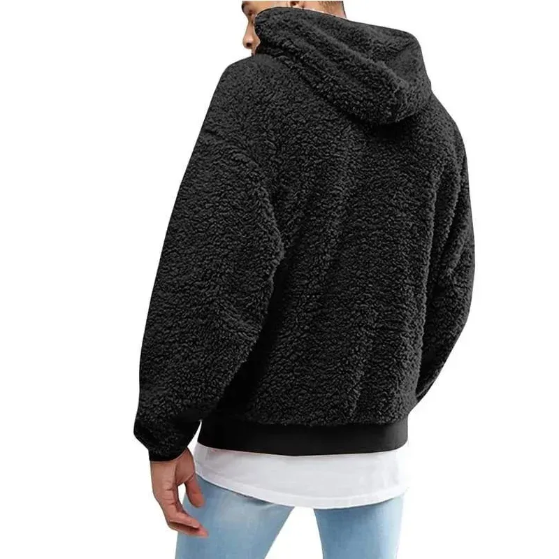 2026 Autumn Winter Men's Tops Plush Hooded Sweater Fashion Solid Warm Hoodies Y2K Streetwear in Hooded Sweatshirts Mens Clothes
