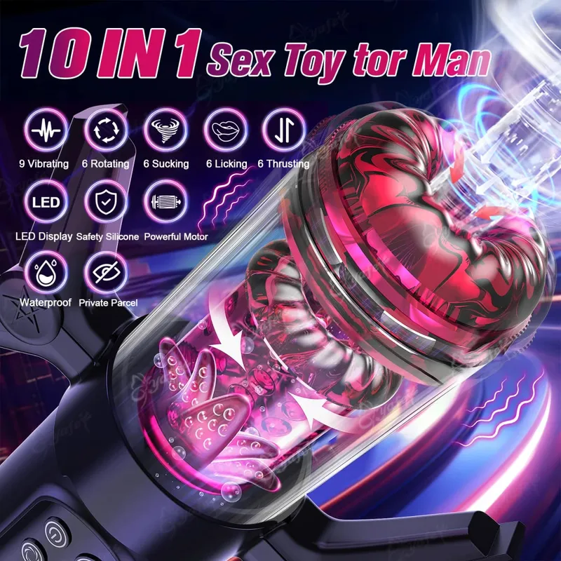 Automatic Male Masturbator 9 Vibration 6 Sucking Rotating Licking Telescopic Modes Pocket Pussy Stroker Blowjob Sex Toys