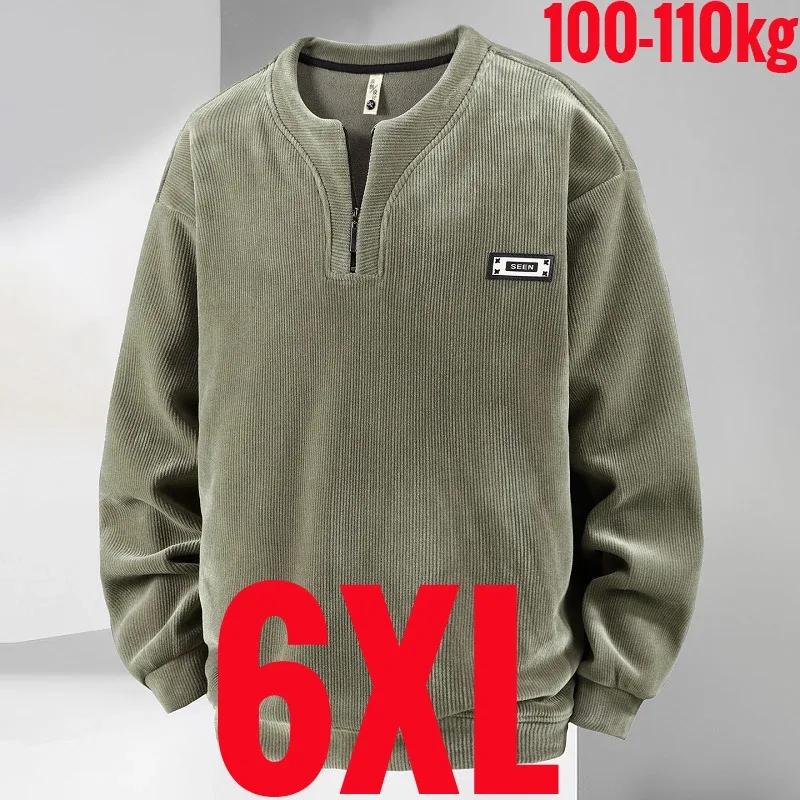 Extra Big Size Men's Sweatshirt Half Zip Pullover Corduroy Fleece Plus Large 6xl 7xl 8xl 9xl 10xl Autumn Winter Warm Casual Top