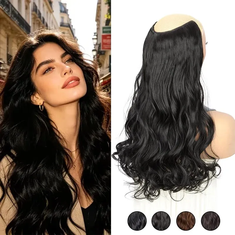 Extension capillaire synthétique bouclée longue de 24 pouces, postiche en Fibers résistantes à la chaleur, postiche Invisible naturelle au Volume pour femmes, usage quotidien — image 1