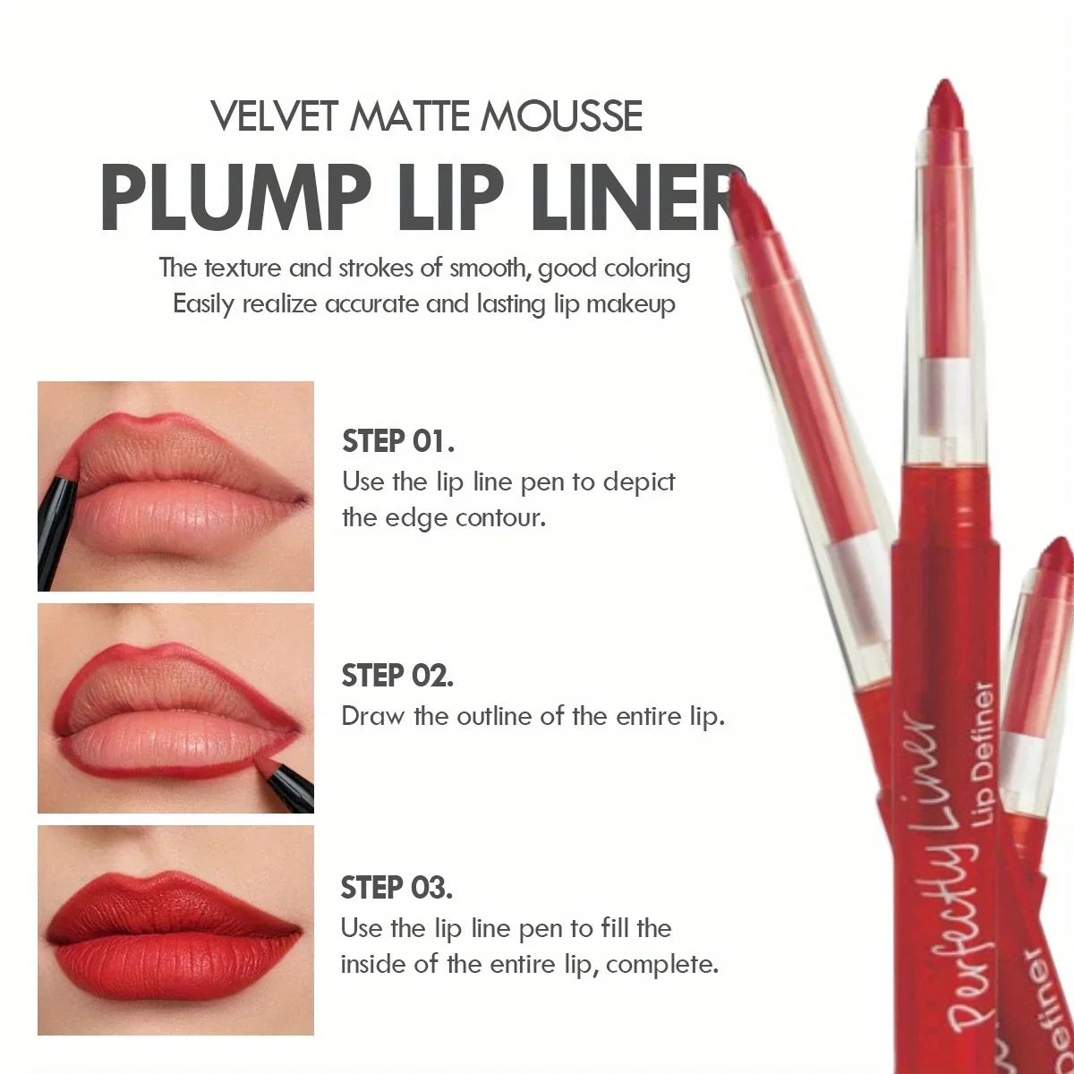 Matte Velvet Lip Liner Seksi Tahan Air Cair Lip Liner Tahan Lama Tanpa Tanda Kosmetik Rias Merah Telanjang