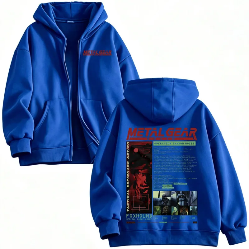 Metal Gear Solid MGS1 Solid Snake Game Zipper Hoodies Men's Women Clothing Fashion Gothic Zip Up Hooded Sweatshirts Jackets Coat