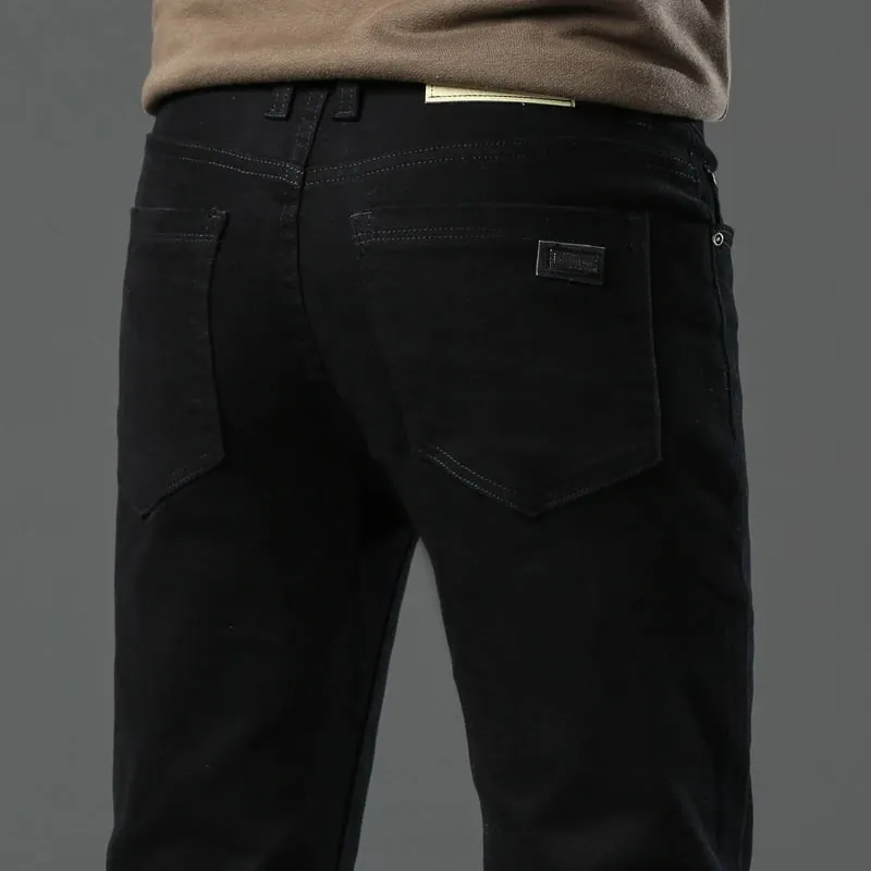 ArmyGreen Elastic Cotton Jeans Men's Spring Fashion Slim Straight Denim Pants Comfort Large Size Korean Business Casual Trousers