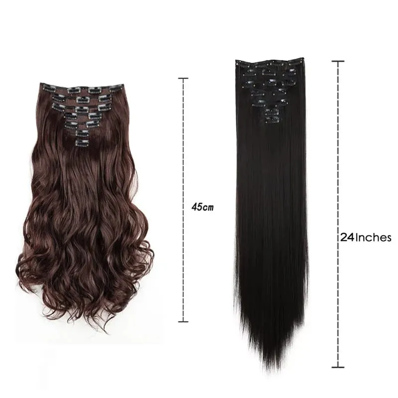 7Pcs/Set16Clips Hair Extension Black Long Straight Natural Hair Ombre Hairpiece Heat Resistant Fiber For Women Hairstyle Cosplay