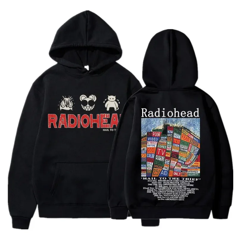 Felpa con cappuccio con stampa vintage Radiohead Abbigliamento donna da uomo Pullover Hip Hop Rock Band Hail To The Thief Felpe con cappuccio per album musicale