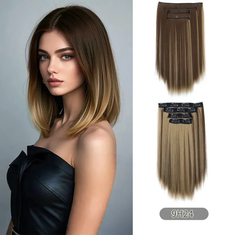 14Inch Synthetic 4Pcs/set Clips in Hair Extensions Straight Hairstyle Brown Blonde Hairpieces Heat Resistant Hair For Women