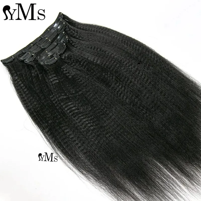 Invisible Edge Clip In Hair Extensions Yaki Straight Human Hair YMS Invisible Seamless PU Clip In Human Hair Extension Skin Weft