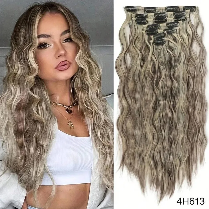 Synthetic Clip In Hair Extensions 7PCS Set Kinky Curly 20inch Long Clip On Hairpiece Style For Women Girls Daily Party