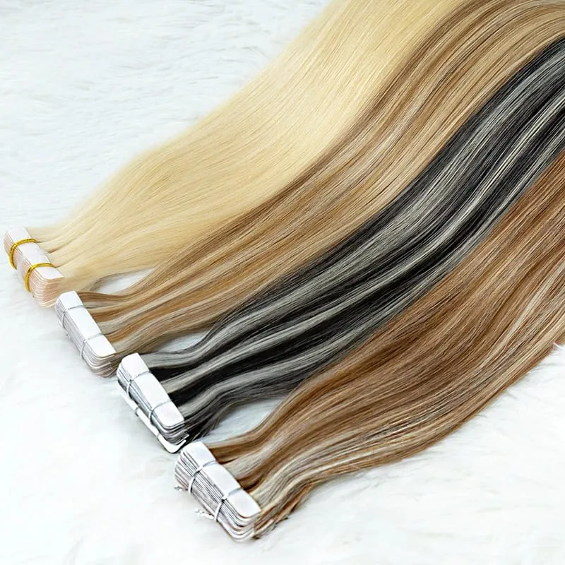 Extensiones de cabello con cinta Balayages, cabello humano 100% Real para mujer, mechones invisibles lisos de Color Piano, cabello humano sin nudos