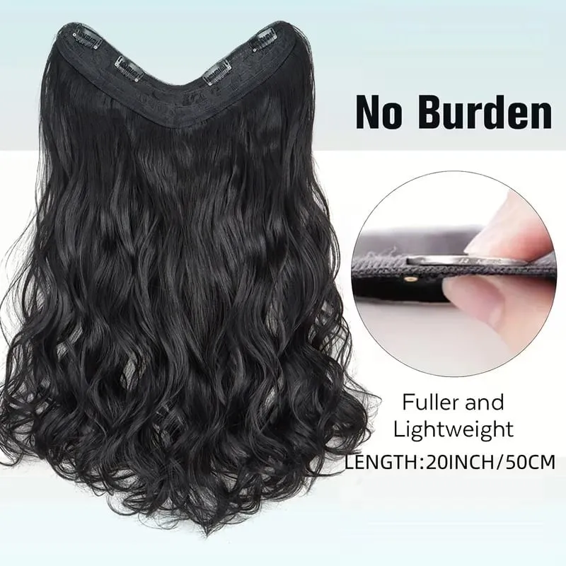 20Inch Synthetic 4 Clip Long Curly V-Shaped Hair Extension Natural Invisible Fashion Lazy Easy Wear Hairpiece for Women Party