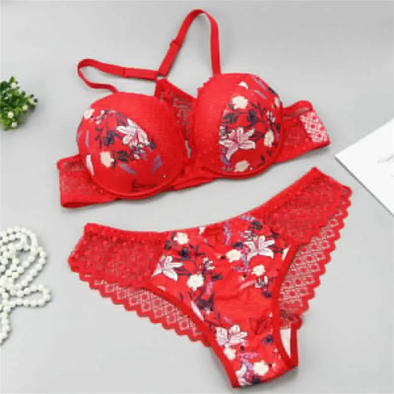 Sujetador acolchado con aros para mujer, ropa interior push-up, bragas, sujetador, lencería, conjuntos de bragas 34 36 38 40 42 44 A B C D E