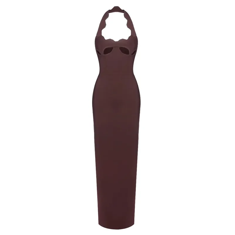 VC สีดำ Halter Elegant ชุดผู้หญิง 2025 ฤดูร้อนใหม่ชุดราตรี Celebrity Bodycon ชุดยาวสีแดงสีน้ำตาลพรหม Vestido