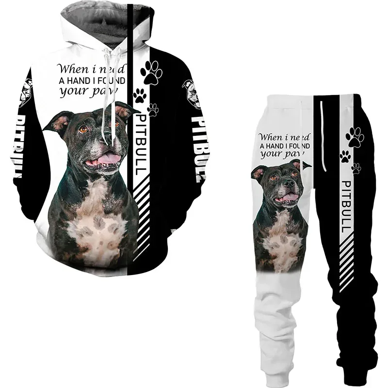 Divertido perro Animal 3D impreso Sudadera con capucha traje de hombre otoño Casual sudaderas pantalones de chándal moda conjunto de chándal de dos piezas ropa de hombre