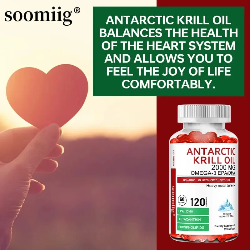 Antarctic Krill Oil 2000 Mg Capsules | 3X Strength Natural Source of Omega-3 EPA DHA with Astaxanthin Phospholipids Supplement