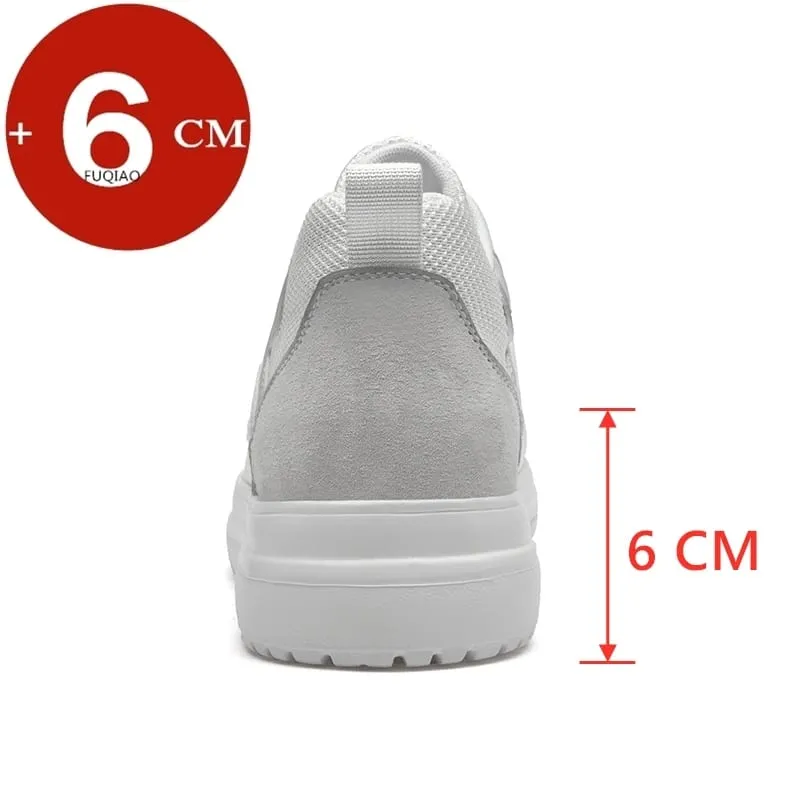 6cm Height Increase Shoes Unisex Genuine Leather & Mesh Breathable Lightweight Casual Sneakers Comfortable Elevator Footwear