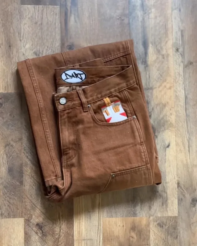 Streetwear Y2K Punk Retro Gothic American Classic Embroidered Jeans Men Women Brown Punk Loose Oversized Trousers Straight Jeans