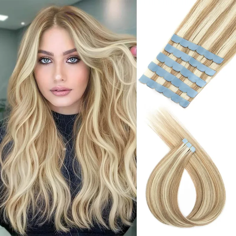 Mini Tape in Hair Extensions Human Hair Natural Tape in Extentions 3x0.8cm Invisible Tape 10pcs/pack For Side Hair