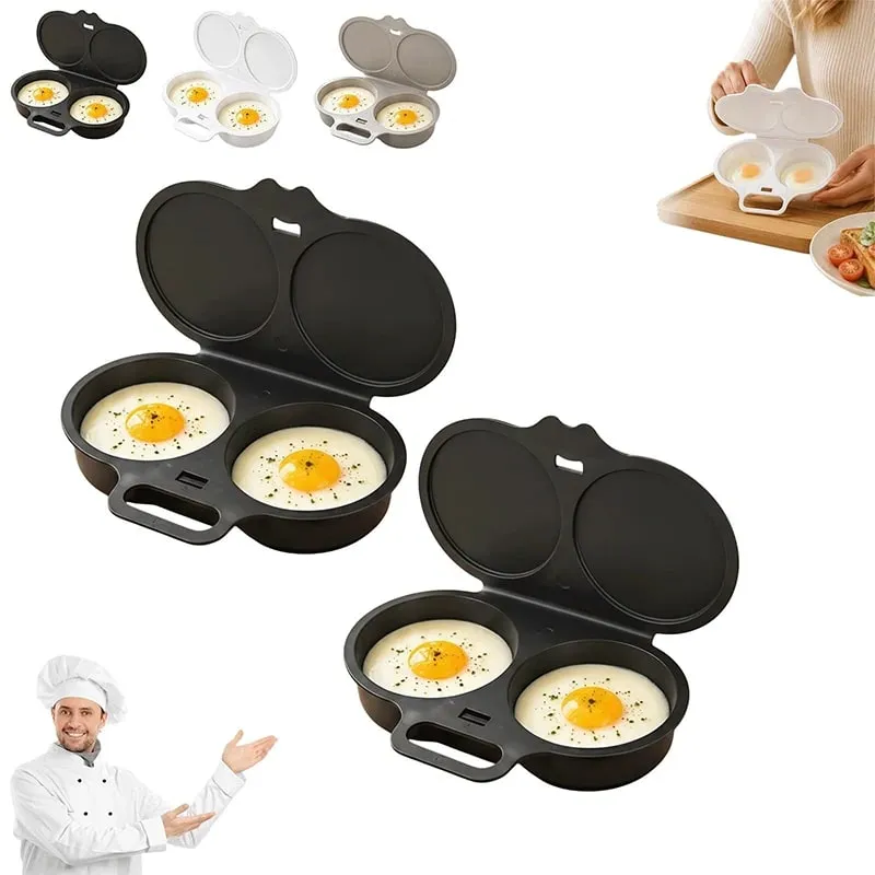 Pengukus Gelombang Mikro Dua Rongga Periuk Telur Penggoreng Plastik gred Makanan Acuan Pengukus Telur Aksesori Dapur Perkakas Dapur