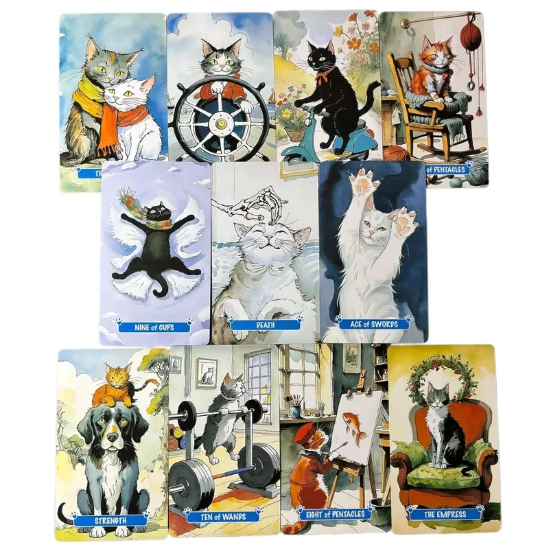 Mew Cruise Tarot Cards 78 Tarot Cards 10.3*6cm with Cute Cat Artwork Divination Board Game for Cat Lovers and Beginners