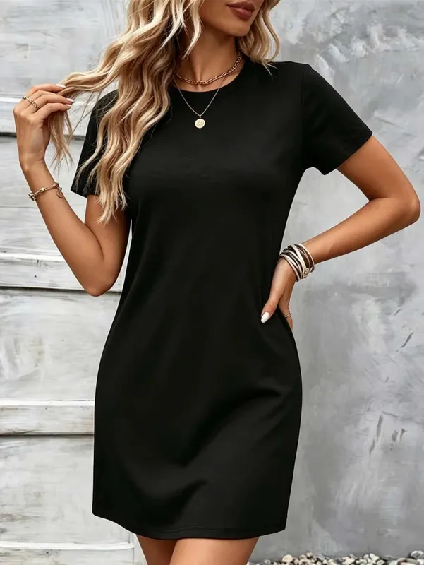 Women's Casual Daily Commuting Simple Straight-Cut Short-Sleeved Dress Comfortable and Versatile.
