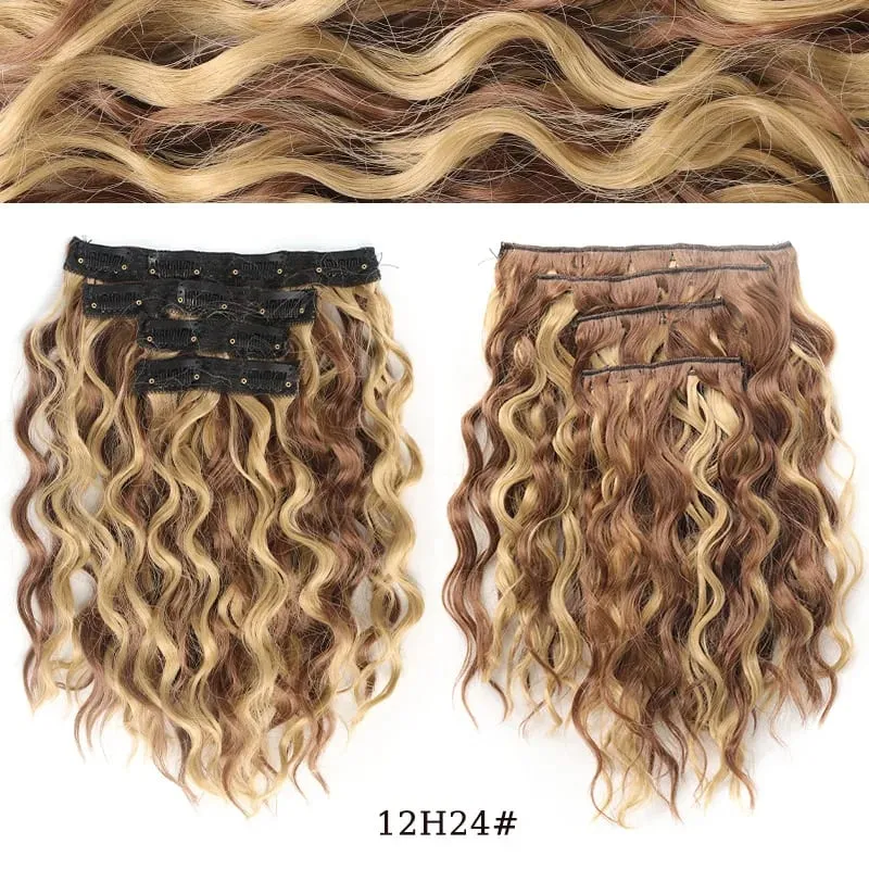short curly Synthetic Burgundy 4-piece set of water ripple hair extension wig clip in woman's clip hair accessories hairpiece