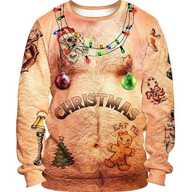3D Print Ugly Christmas Sweatshirts For Men Women Santa Claus Pattern Long Sleeves Casual Festival Loose Pullover O-Neck Hoodies