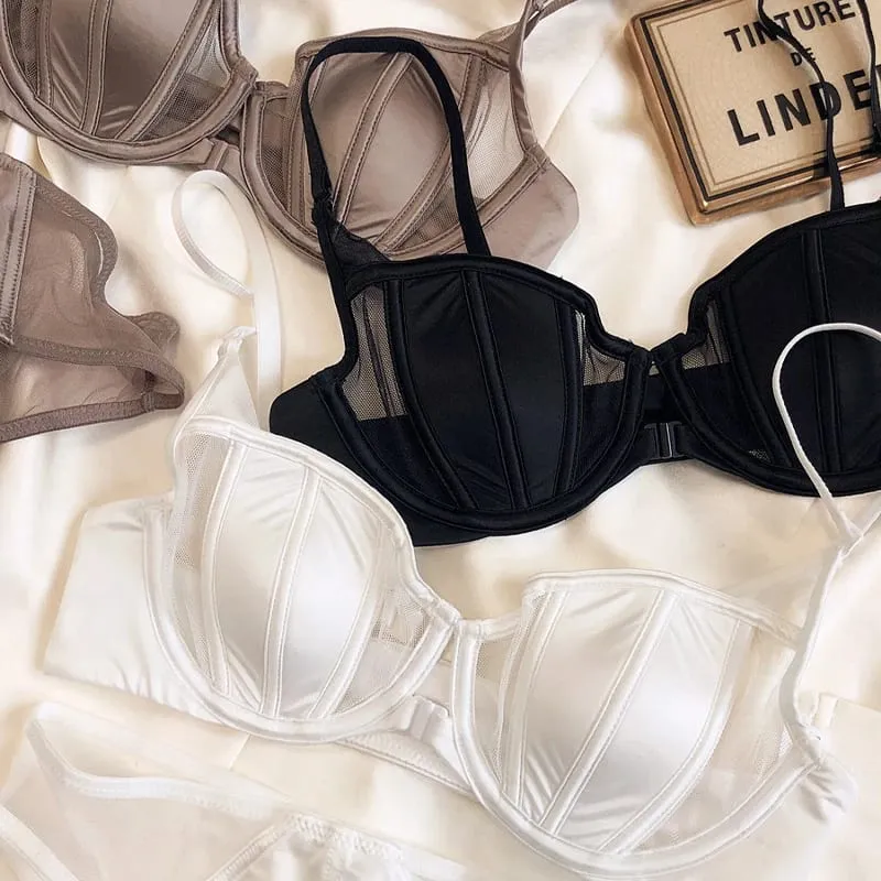 Summer Lace Thin Cup Women Underwear Front Buckle Push Up Bra Set Adjustable Strap Brassiere Beautiful Back Lingerie
