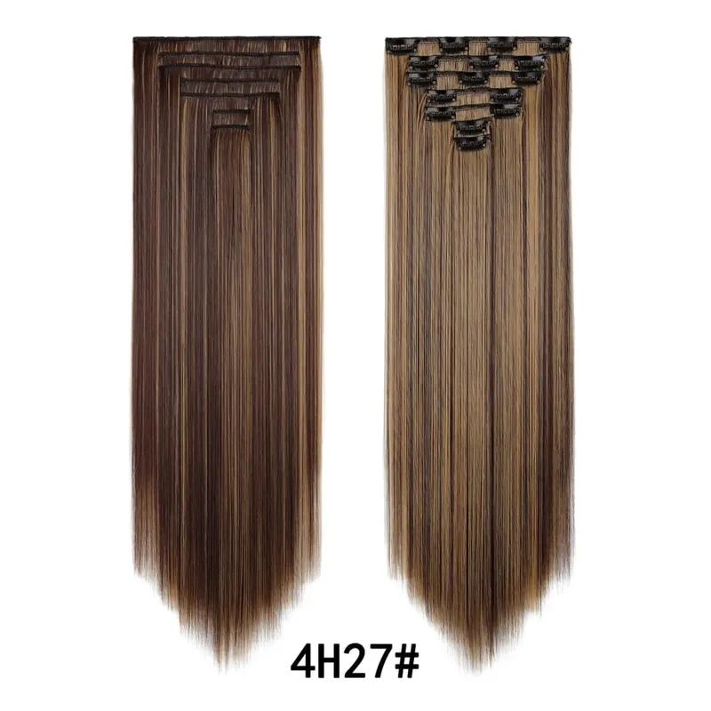 7 Pcs Clip in Hair Extensions 16 Clip in 24 Inch Straight Double Weft Synthetic Hair Extensions for Women Daily Hairstyle