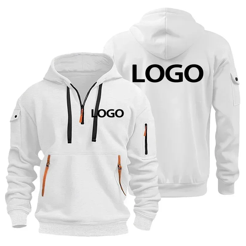 Neuer europäischer Herren-Sportpullover mit Reißverschluss und Armtaschen. Passen Sie Ihren Logo-Kapuzenpullover an und bedecken Sie ihn