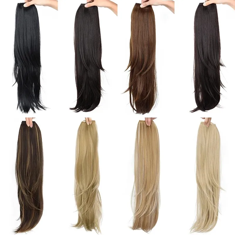 22Inch Synthetic Long Straight Multi Layer Hair Extension BB Clip Style Fiber Hairpiece for Women Daily Wear Confident Elegant