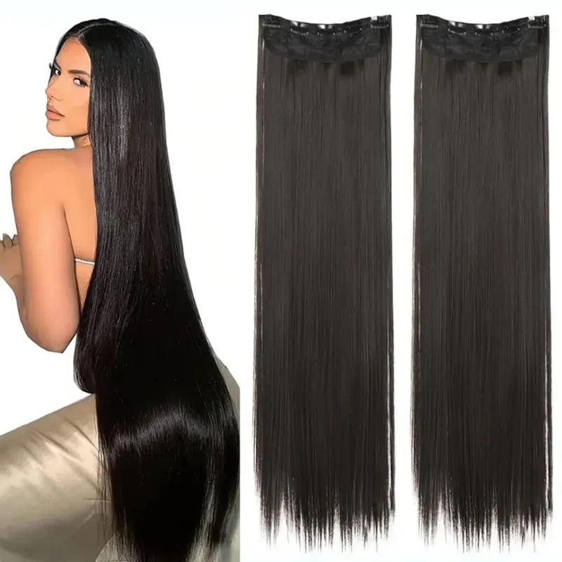 40 inch Long Straight Synthetic Hairpieces Clip In Hair Extensions Black Natural Hair Piece for Women