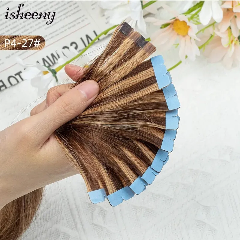 Blond mini taśma w ludzkich doczepach z włosów 12-24 cali bezszwowa taśma klejąca włosy na kleju 10 sztuk/paczka naturalne proste włosy