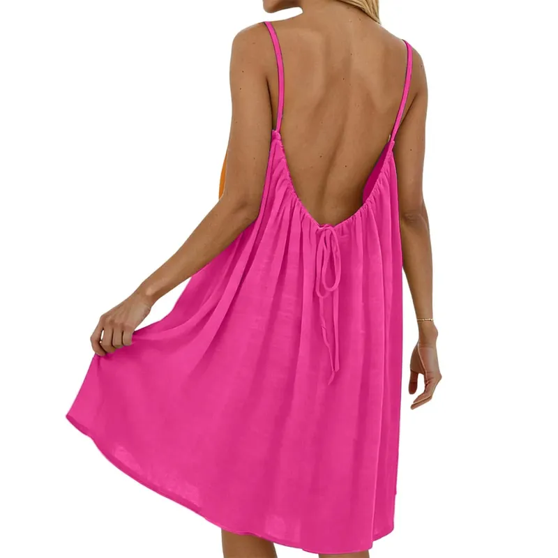 Beach Vacation Dress Short Backless Beach Skirt for Women Summer Holiday Casual Fashion Mini Dress