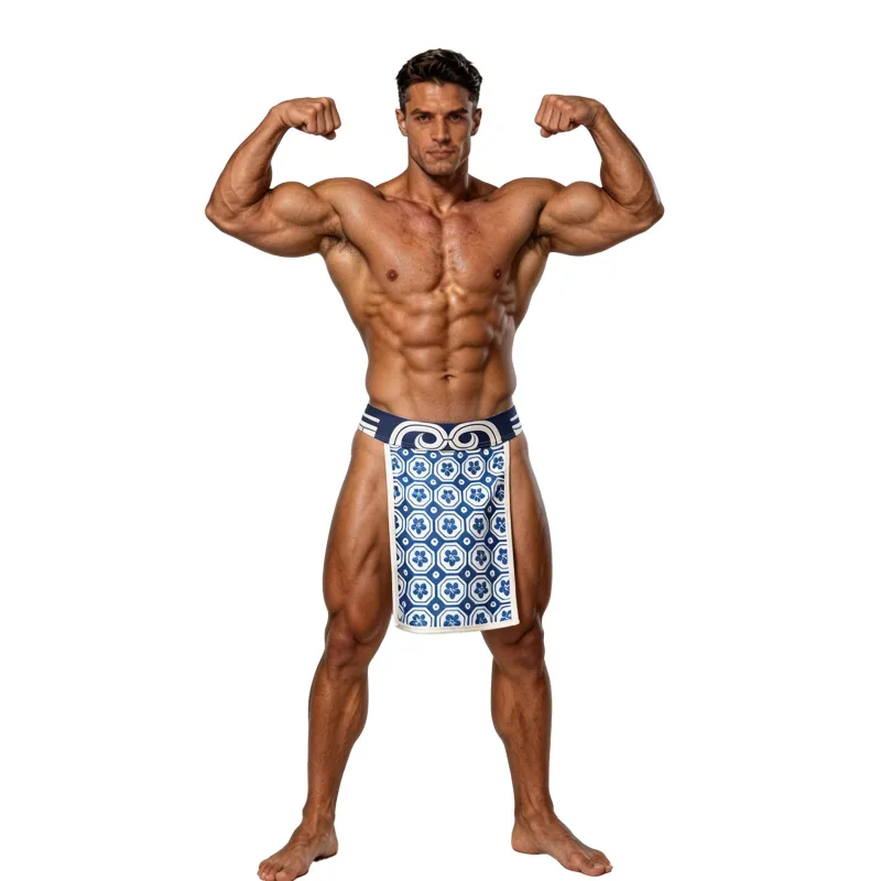 Male Mens Japanese Sumo Loincloth Briefs Traditional Printed Pattern Fundoshi Style Underwear Panties for Performance Nightclub
