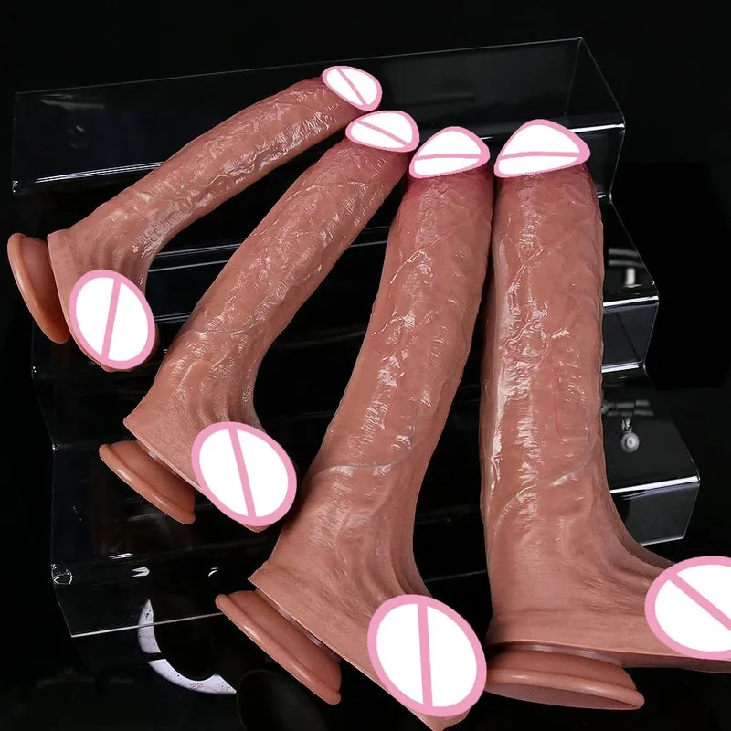 Realistiska 4 storlekar Mjuk Stor dildo Dubbel silikonsugkopp Penis Par Onani Mjuk kuk Kvinna Man Anal Vuxen Sexleksak — image 2