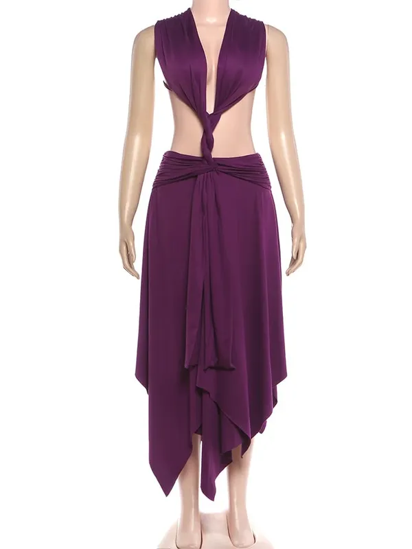 Nibber Prom Party Maxi Dress Woman Sexy Hollow Design Low-Neck Sleeveless Backless Waistless Ruched Midnight Elegant Vestidos
