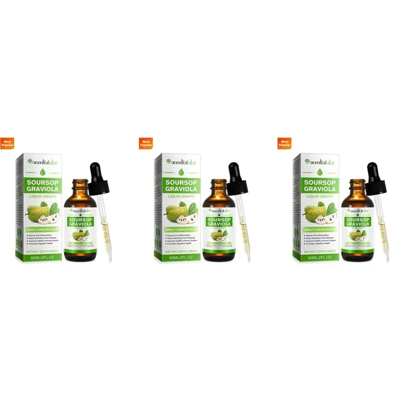 AcentiLabs Soursop Graviola flydende dråber C-vitamin understøtter fordøjelsessundhed Immunsystem Frie radikaler forsvar 60 ml til voksne