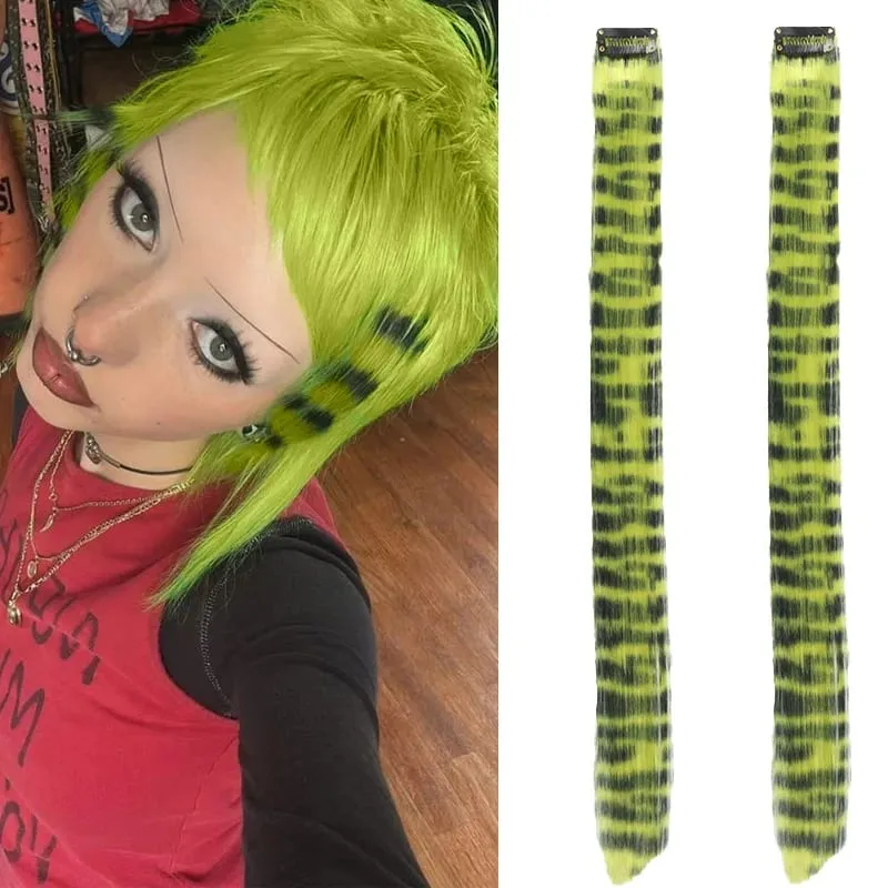 2PCS 18inch Hair Extensions Wig Hairpiece Colorful Leopard Print Hair Extensions Clip in for Women Halloween Party Daily Wear