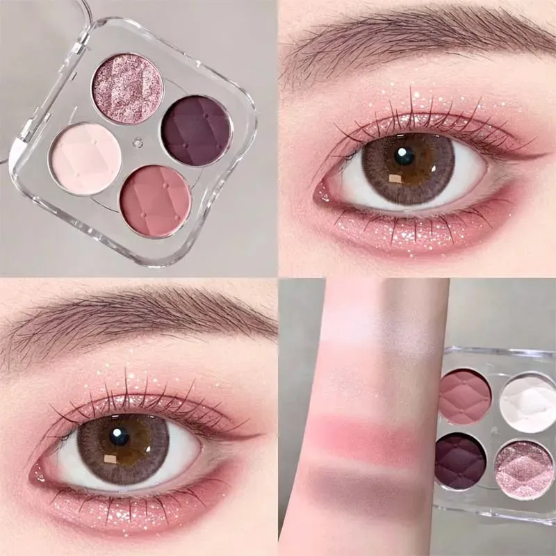 4 Colors Matte Fine Glitter Low Saturation Eye Shadow Palette Long Lasting Silky and Easy Coloring Peach Powder Daily Eye Makeup