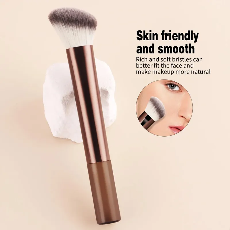 8Pcs Brown Coffee Makeup Brush Set Powder Blush Foundation Eyeshadow Brushes With Triangle Puff