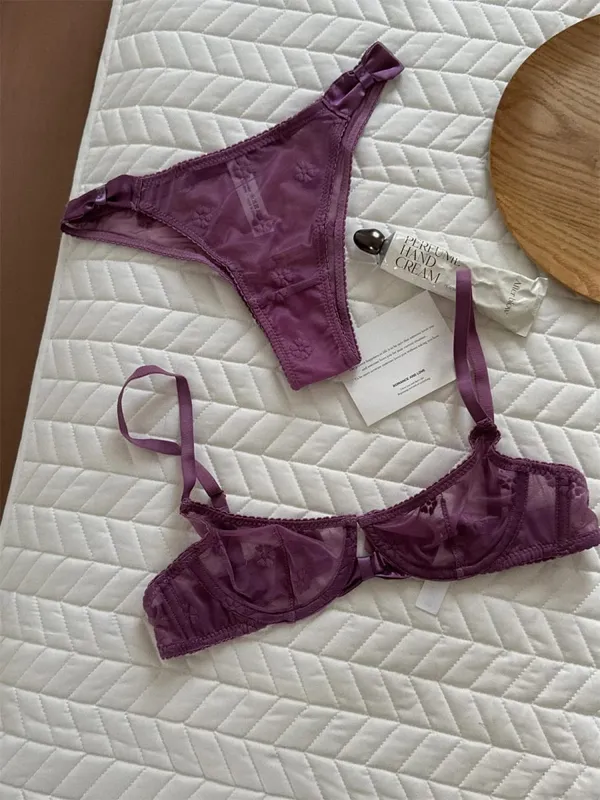 Embroidered Elegant Bra Set Underwear Women Lrage Size Lingerie With Underpants Suit Push Up Adjustable Bralette