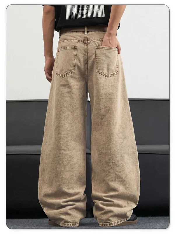 Men's Stir Fried Snowflake Baggy Wide Leg Jeans Simple Affordable Luxury Denim Pants Suitable for Work and Casual Wear