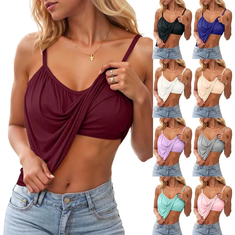 Women Padded Bra Tank Tops Casual Vest Female Push Up Camisole With Built In Bra Summer Solid Color Spaghetti Straps Cami Top — image 2