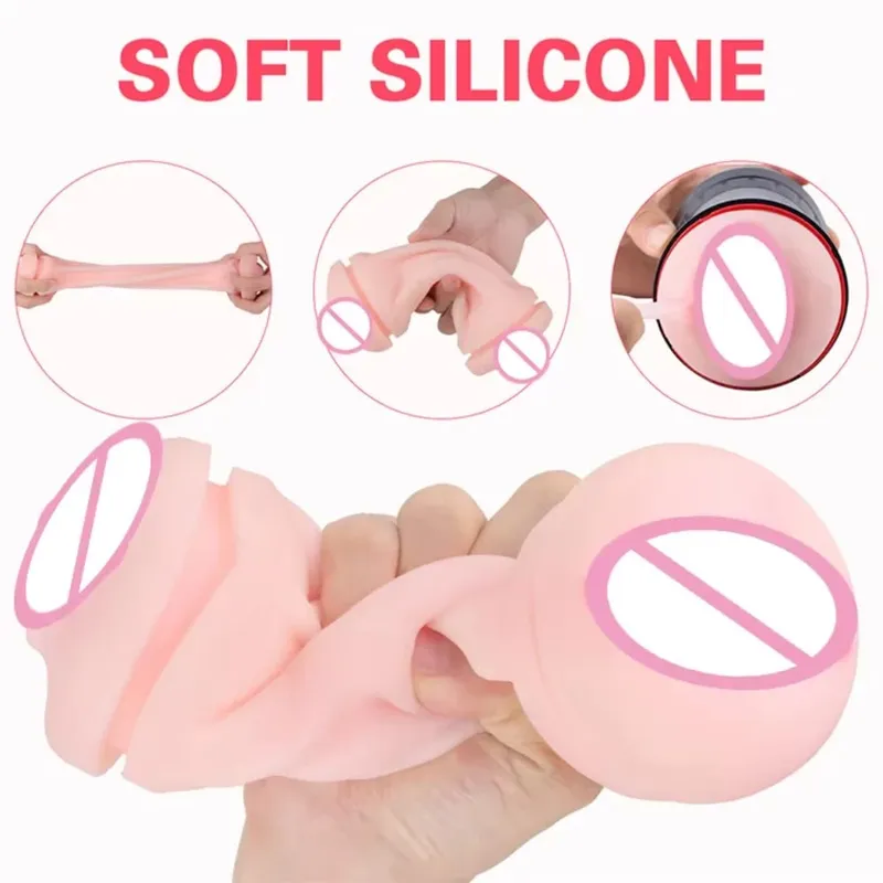 Taza masturbadora masculina, venta al por mayor, vagina texturizada realista de bolsillo, doble extremo, sexo Oral Stroker