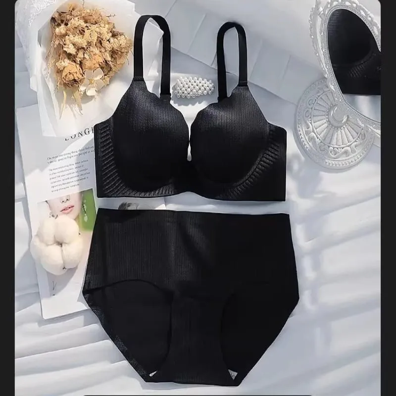 Luxury Thick Padded Wirefree Bra Set Women Seamless Solid Gathering Lingerie Comfort Push Up Support Designed for Smaller Bust