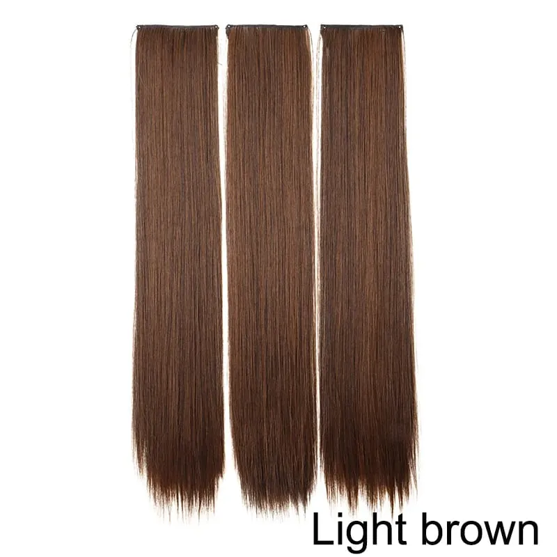 24Inch Synthetic 3pcs/set Long Straight Hair Extension Lightweight Black Brown Hair Accessories for Women Daily