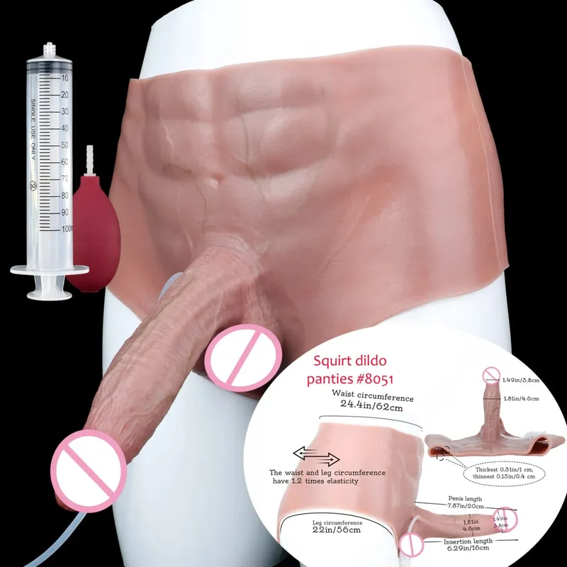 Black Nude Strapon Big Realistic Ejaculation Dildo Silicone Squirting Panties With Simulated Solid Penis Sex Toy For Women